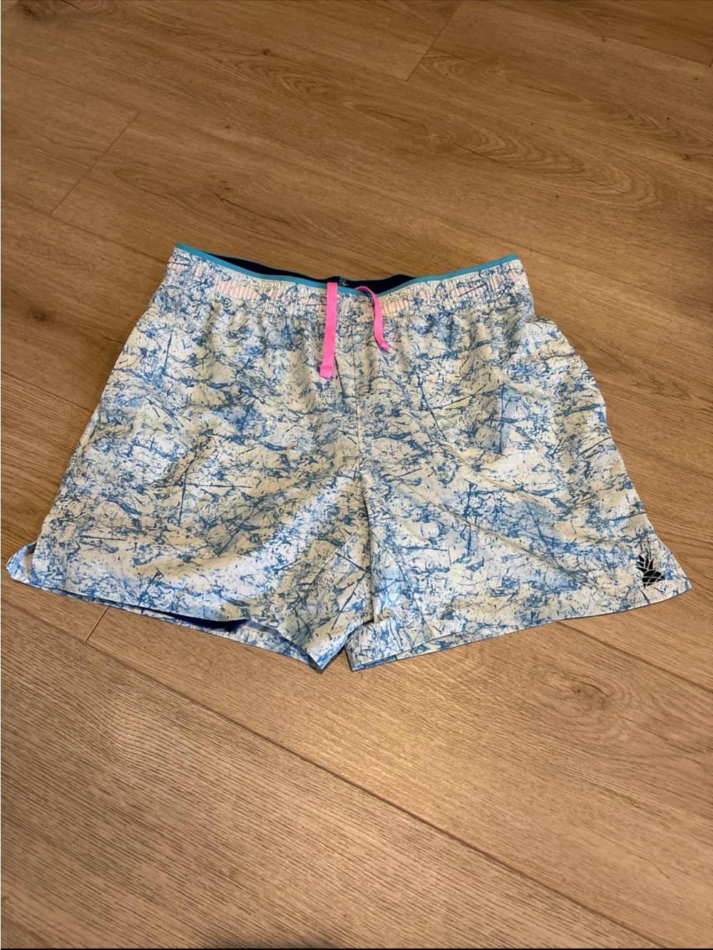 Chubbies Blue Marble Athletic Shorts with Pink Drawstring